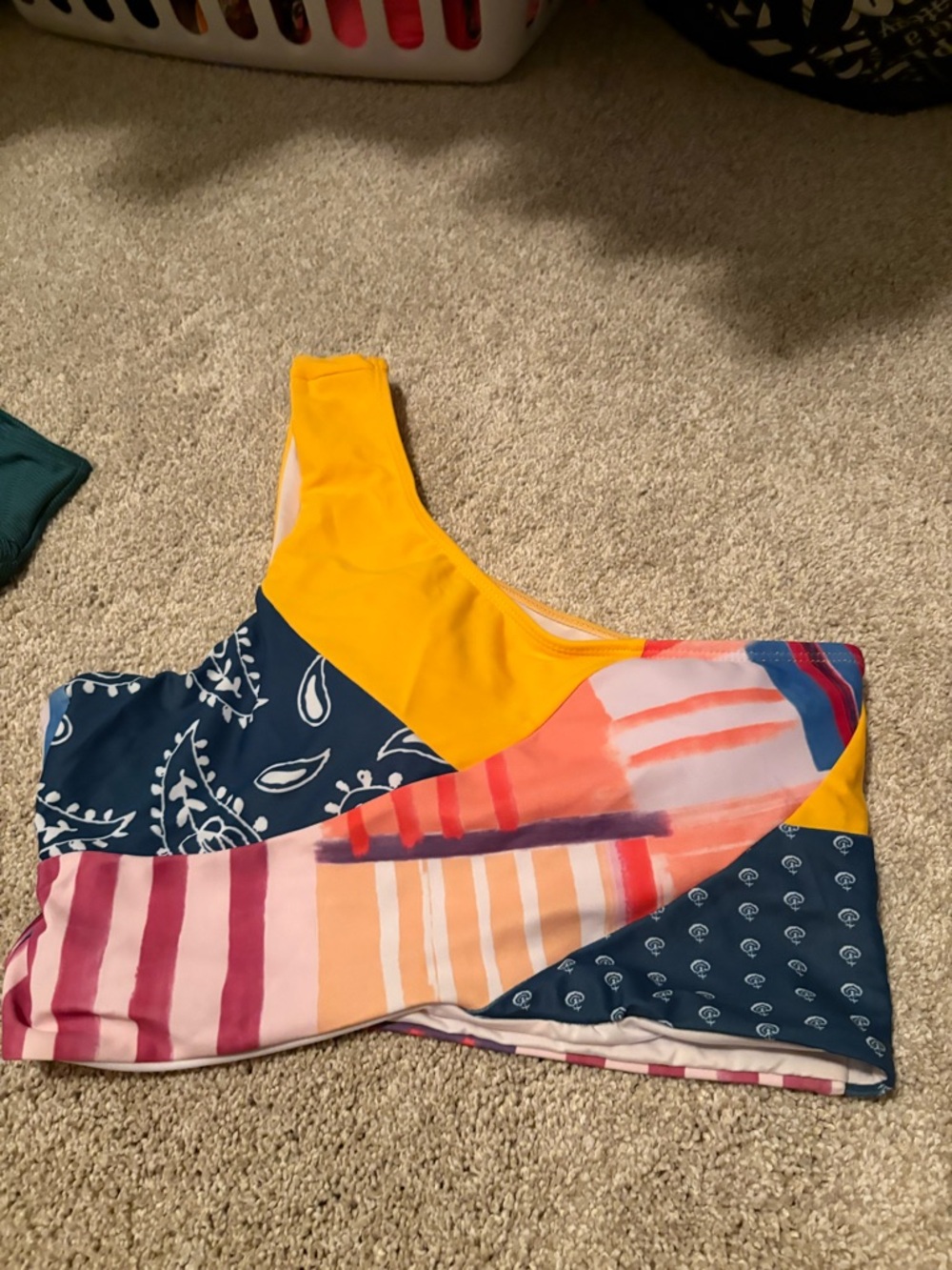 Colorblock One-Shoulder Swim top Yellow, Navy & Pink